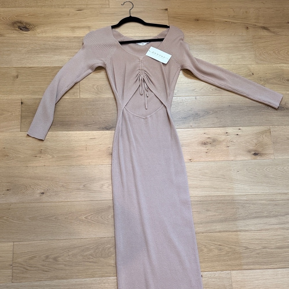 Lush Blush Pink Long Sleeve Ruched Cutout Midi Dress